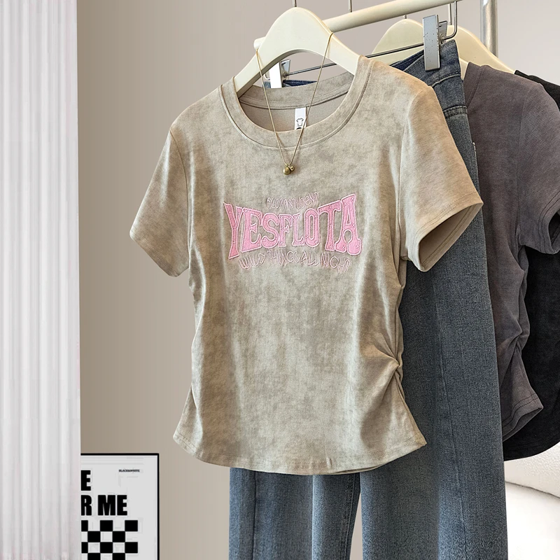 微胖mm大码女装刺绣扎染显瘦夏季新款短袖t恤百搭上衣