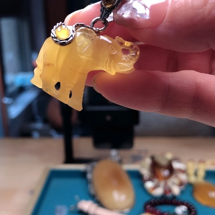 银S925镶嵌颈饰琥珀波兰设计款琥珀蜜蜡吊坠