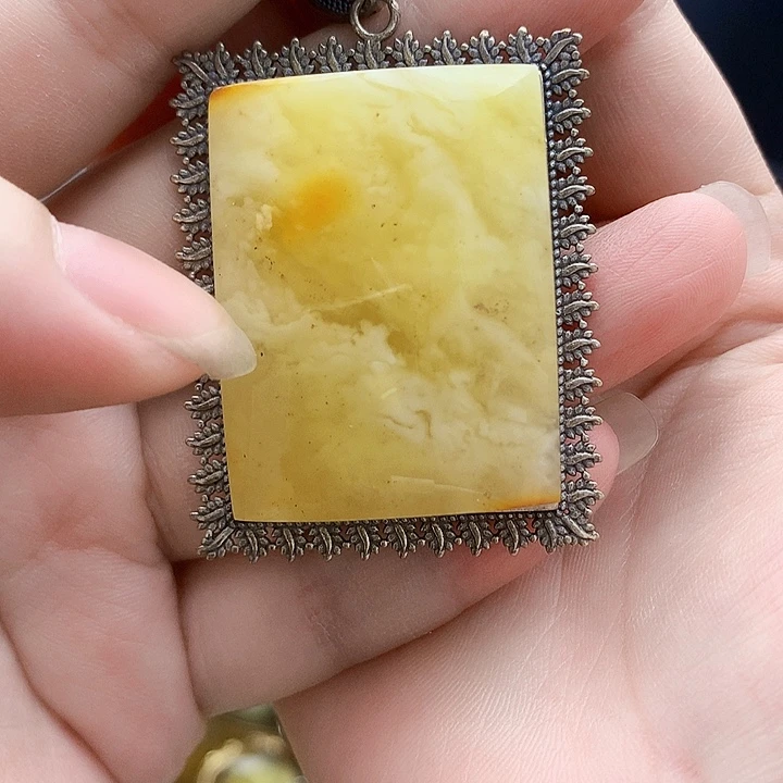 银S925镶嵌琥珀裸石坠