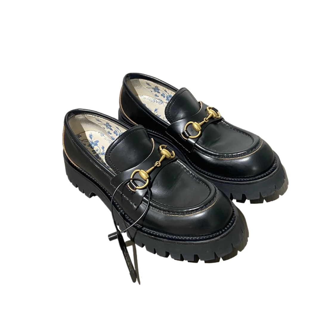 95新 GUCCI/古驰 39码 黑色小蜜蜂乐福鞋 re9378