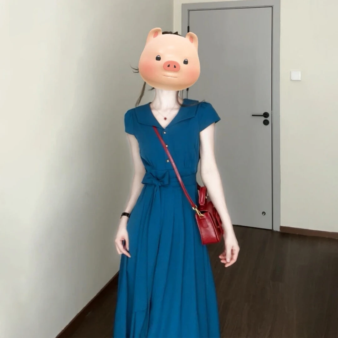 2025新款法式蓝色连衣裙子夏季女生韩系ins衣服长裙财阀千金女装