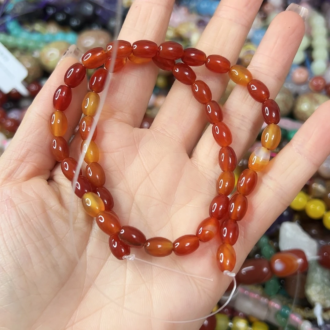 玛瑙/玉髓合金珠宝半成品 卡6✖️8玛瑙枣珠一条