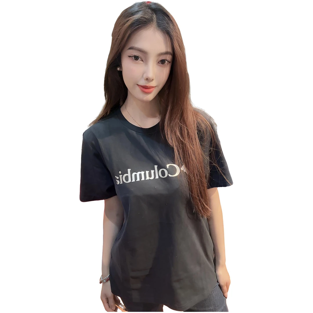 女款休闲运动户外时尚针织百搭夏季黑色圆领短袖T恤半袖宽松