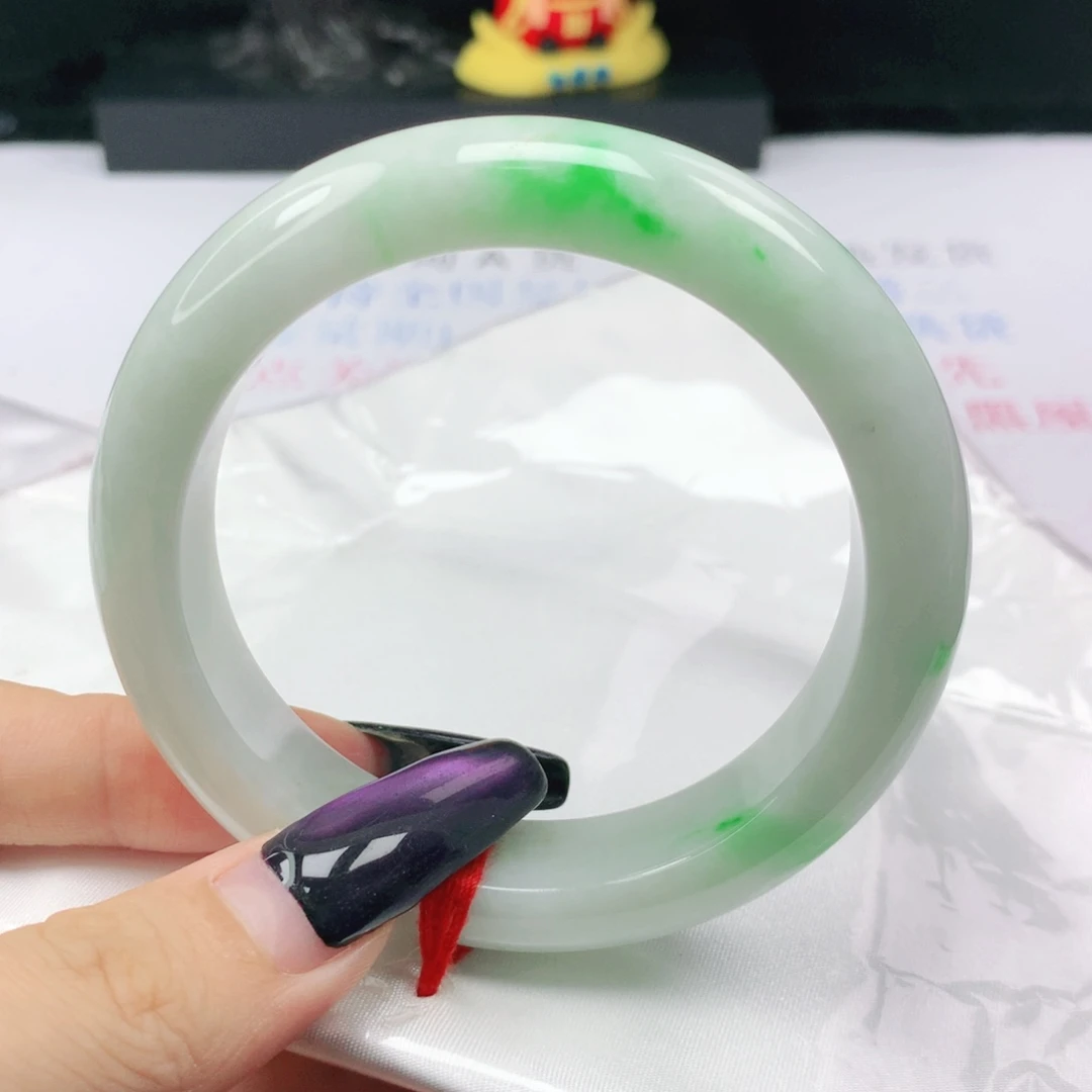 翡翠未镶嵌手镯翡翠57.6白底青飘阳绿正圈