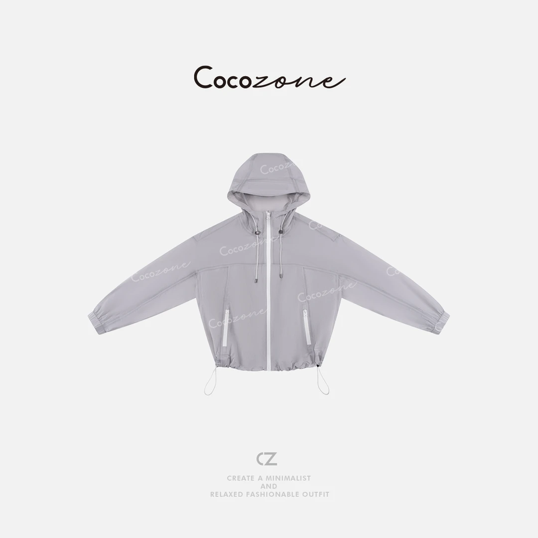 COCO ZONE 刘一一 春季新款通勤风连帽撞色拉链外套CD2A0794