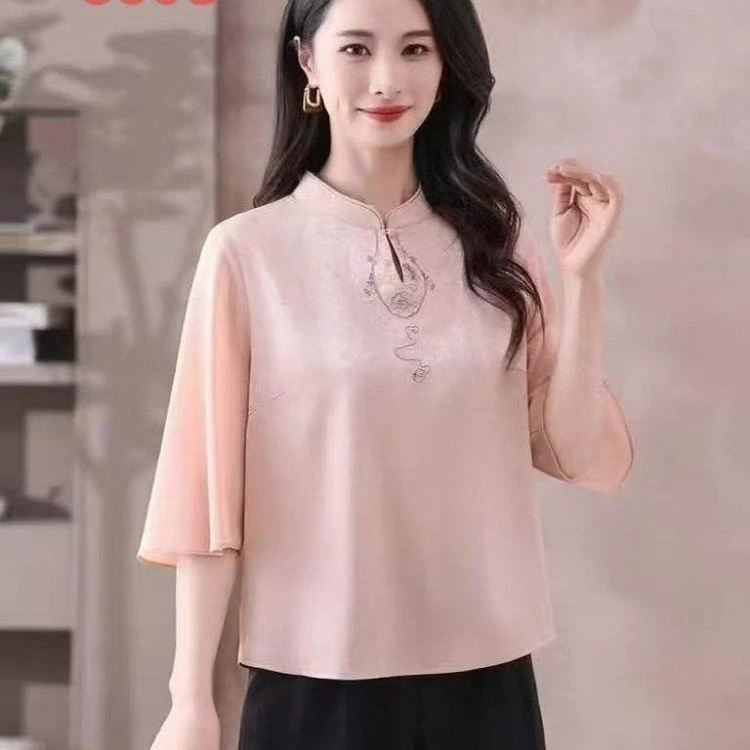 圆领时尚宽松女装妈妈装常规款中老年新中式洋气洋气复古夏季