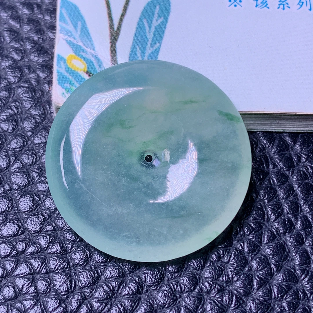 天然缅甸a货翡翠冰种飘绿花平安扣玉吊坠26/5