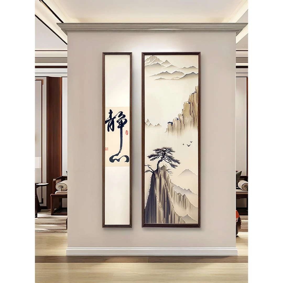 新中式水墨山水画入户玄关装饰画禅意茶室挂画客厅静心22122