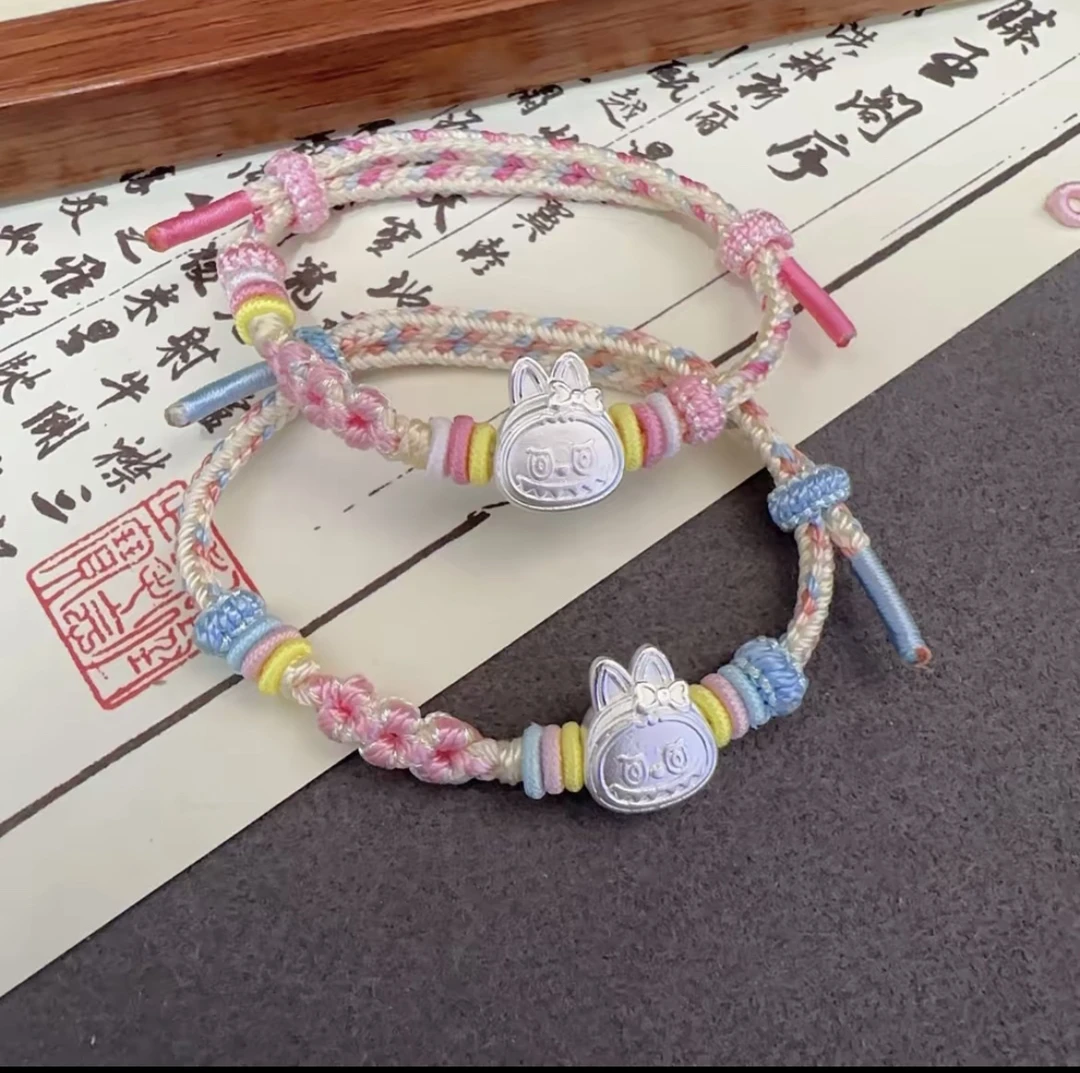 足银手链 足银999拉布布手链纯手工编绳小众甜美时尚纯银手饰礼物