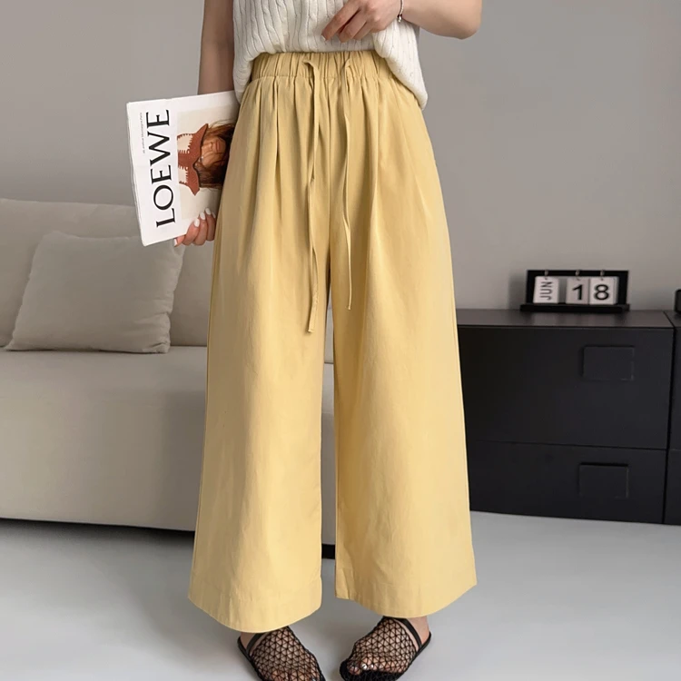 niurui纽芮2550休闲裤女2025春夏款松紧腰宽松显瘦九分阔腿直筒裤