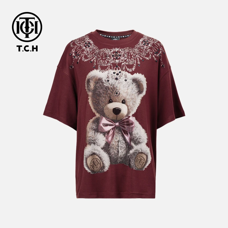 TCH私服烫钻工艺时尚休闲百搭气质小熊T恤女T75C10E9032轻奢tch