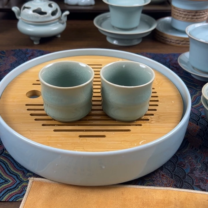 杯子瓷仿古釉釉水竹节杯