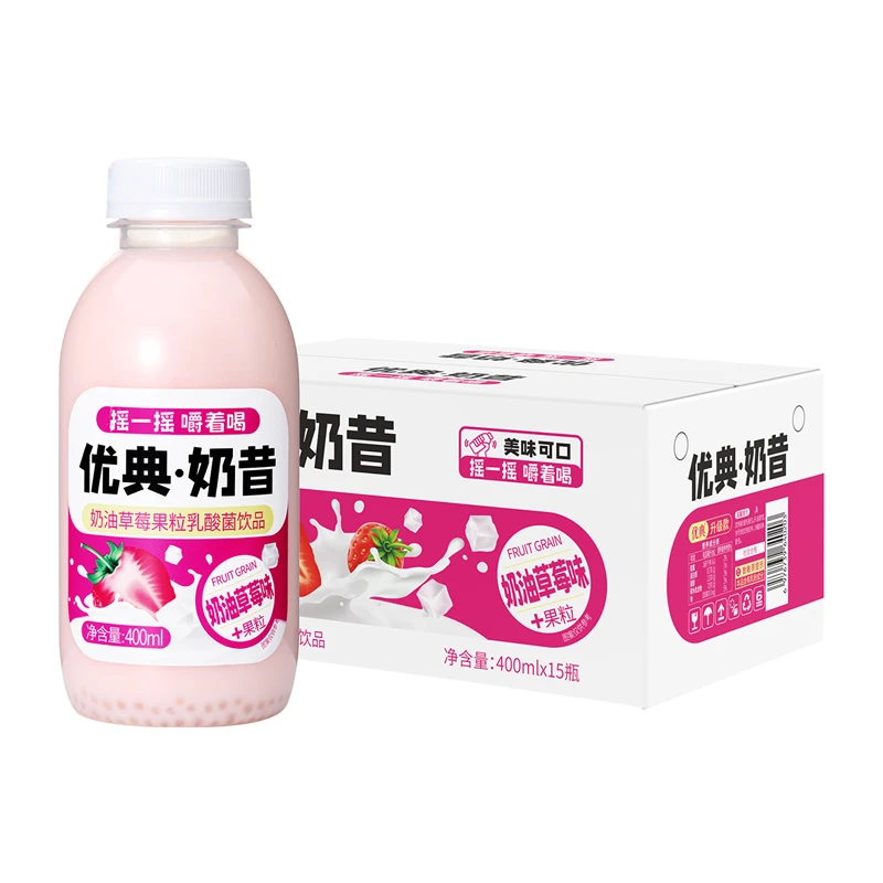【超值购】优典果粒奶昔添加椰果乳酸菌饮品口感顺滑400ml*15瓶