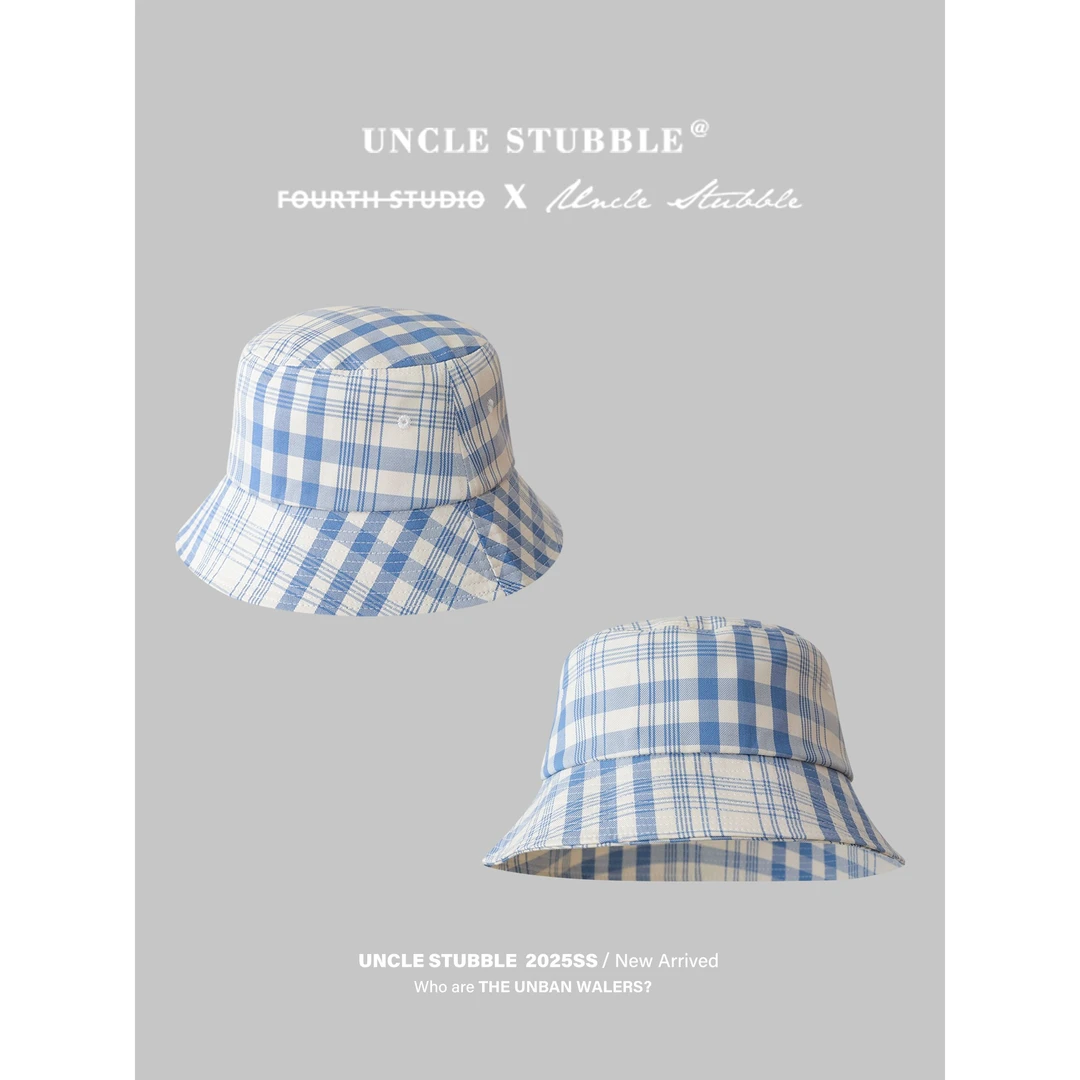 韩版素颜遮脸渔夫帽小清新蓝白格纹盆帽显脸小休闲百搭遮阳帽子女