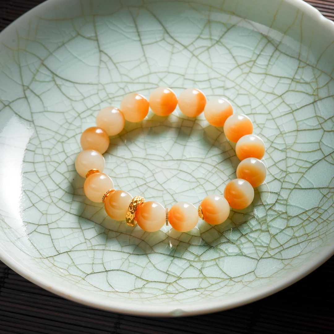 『博姐』·玉山河丨和田玉老糖白18K金传世级手串约12mm+*S6399