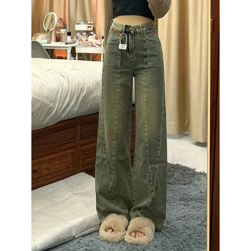 特大码女装直筒牛仔裤子女款胖mm显瘦梨形身材高腰阔腿长裤