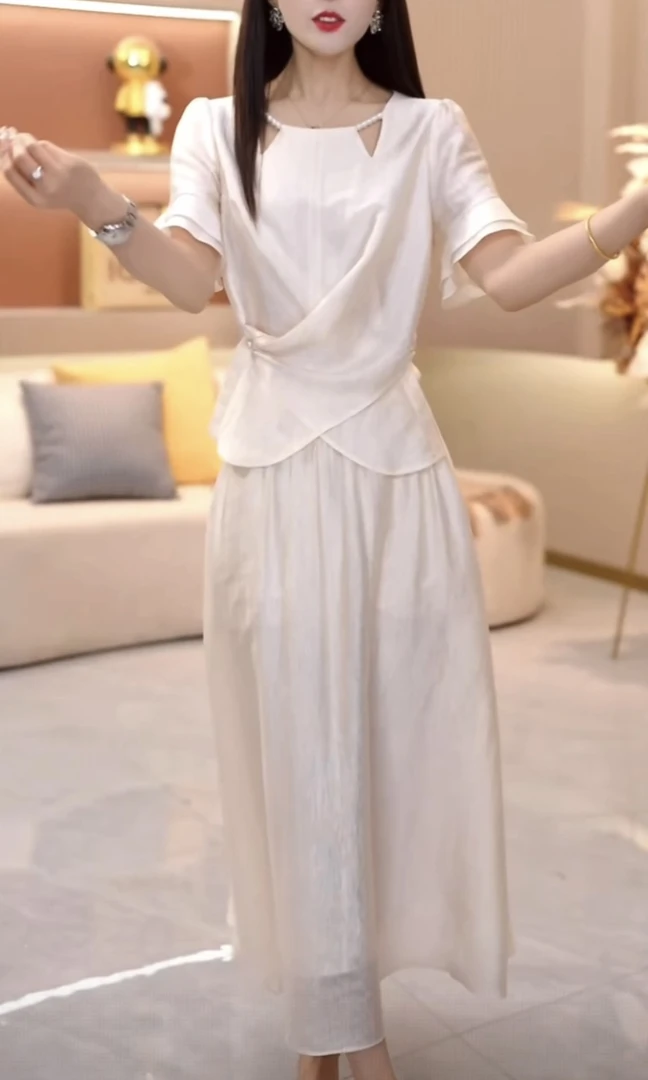 【上衣+半身裙】SJYH1782夏季新款时尚优雅减龄洋气两件套连衣裙女