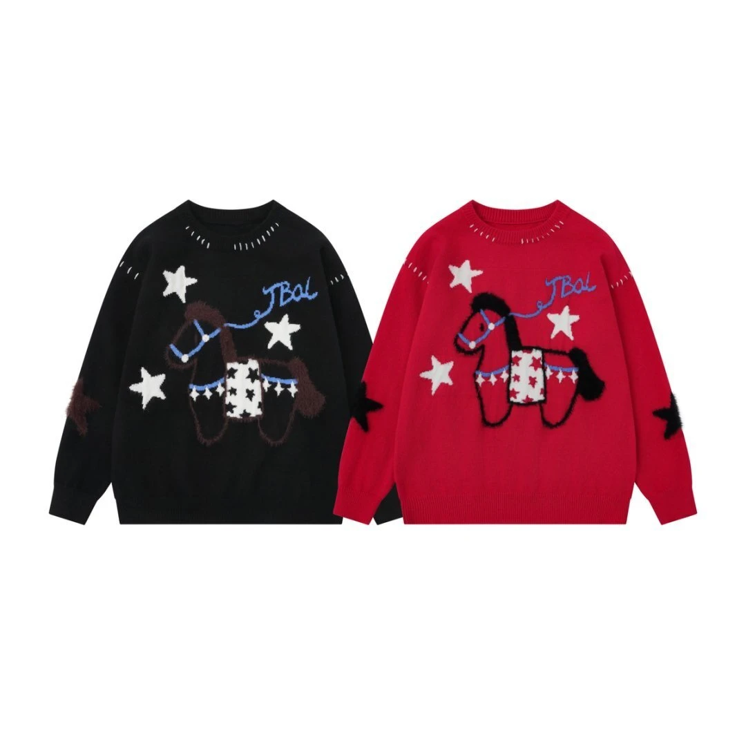 邦欧罗马年本命年红色圣诞毛衣新年喜庆男女同款针织衫2026新款