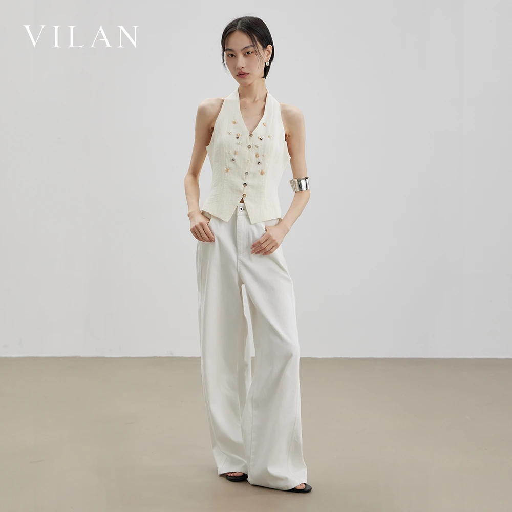 VILAN/慧兰阔腿裤慵懒随性休闲宽松高弹力水洗显瘦百搭弯刀裤