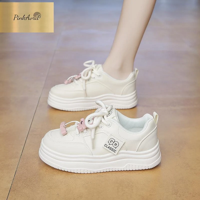 PinkAvril黄色板鞋女款2025新款秋季多巴胺鞋子女厚底面包鞋女生
