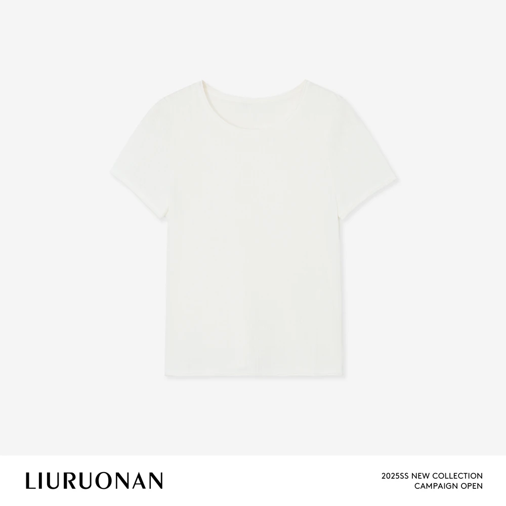 LIURUONAN 25SS【薄雾白tee】纯色极简针织坑条纹圆领无袖修身T恤女