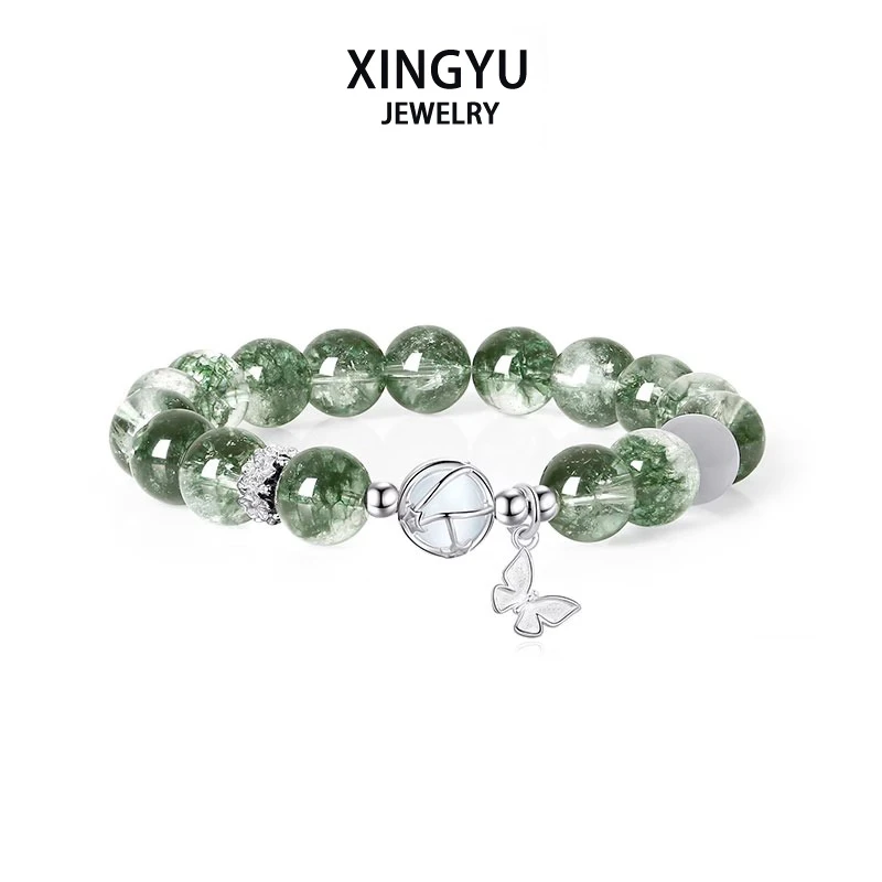 925银手链 蝶舞绿幽灵手串森系百搭招财轻手链复古轻奢礼物送女友