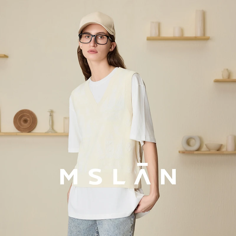 MSLAN【商场同款】新款V领船锚图案针织背心女MFBA2001