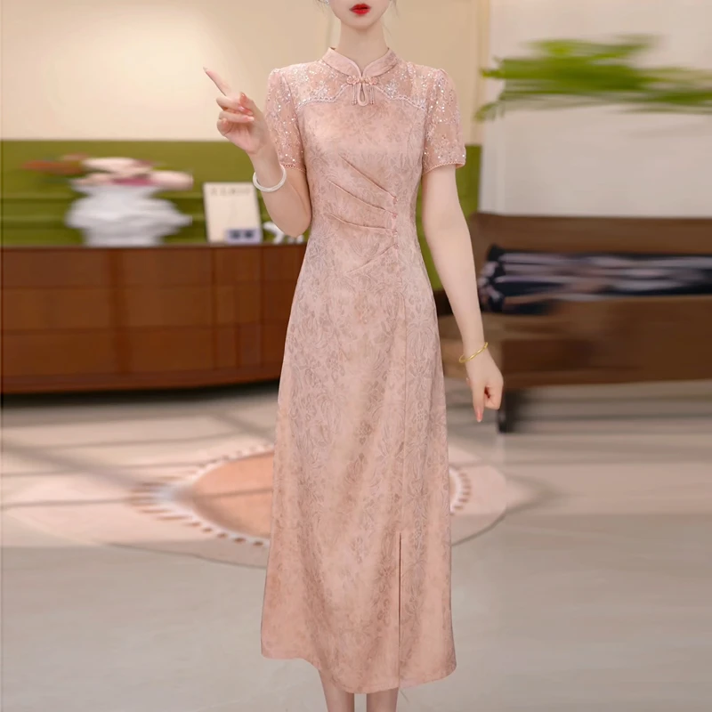 气质改良旗袍短袖连衣裙2025年夏季新款新中式高档洋气国风中长裙
