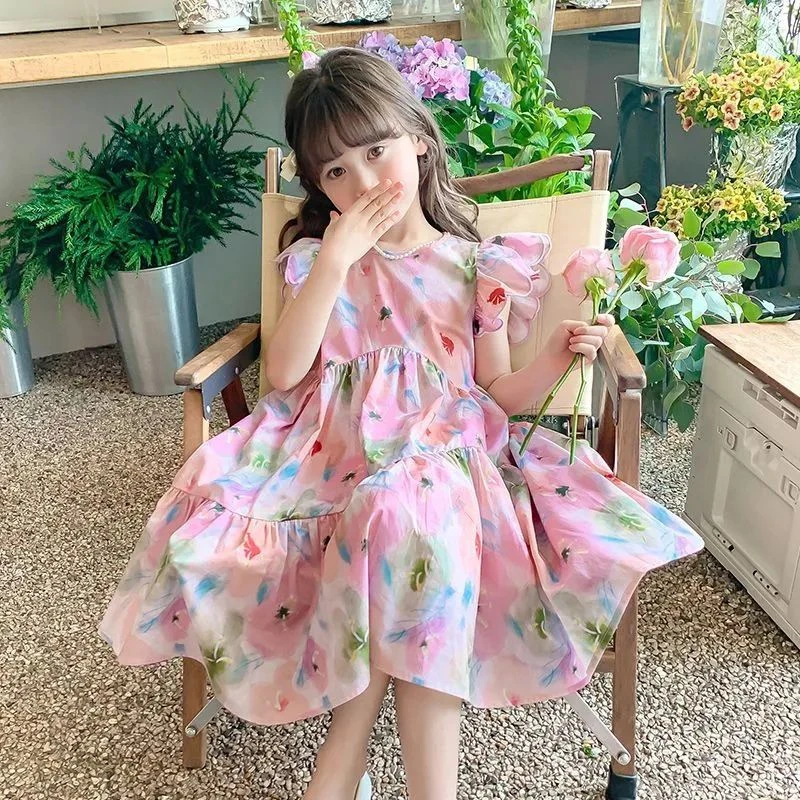 女童连衣裙夏装2025新款洋气儿童甜美碎花裙子小女孩公主裙夏季D