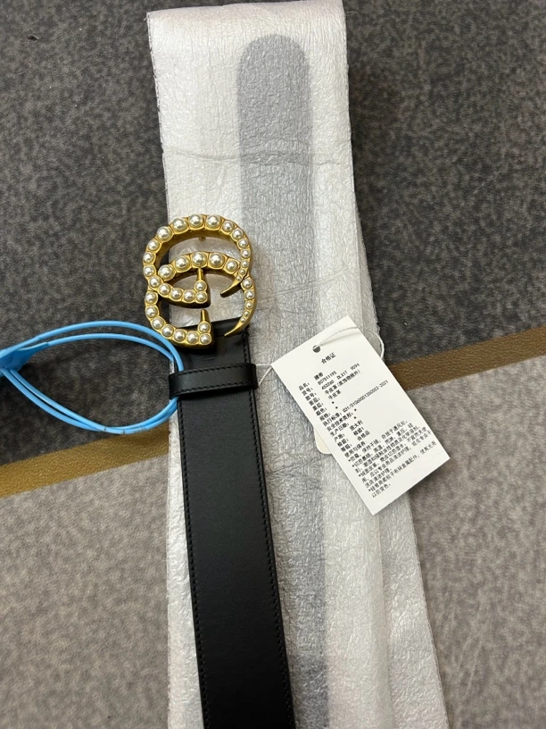 99新 GUCCI/古驰 满珍珠双G腰带