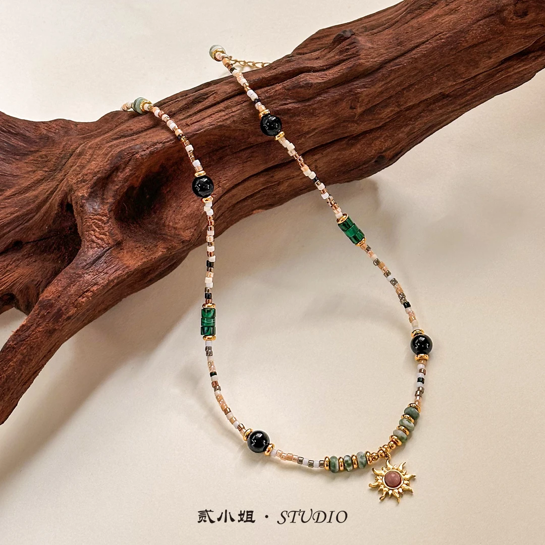 贰小姐原创天然孔雀石小众精致项链G90