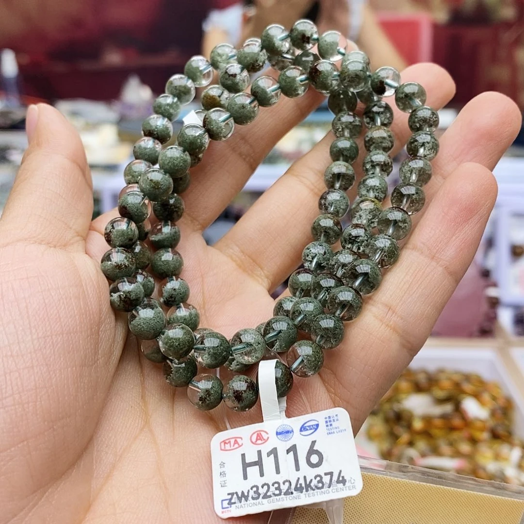 水晶手链未镶嵌碧*绿幽灵聚宝盆半盆多圈 H116