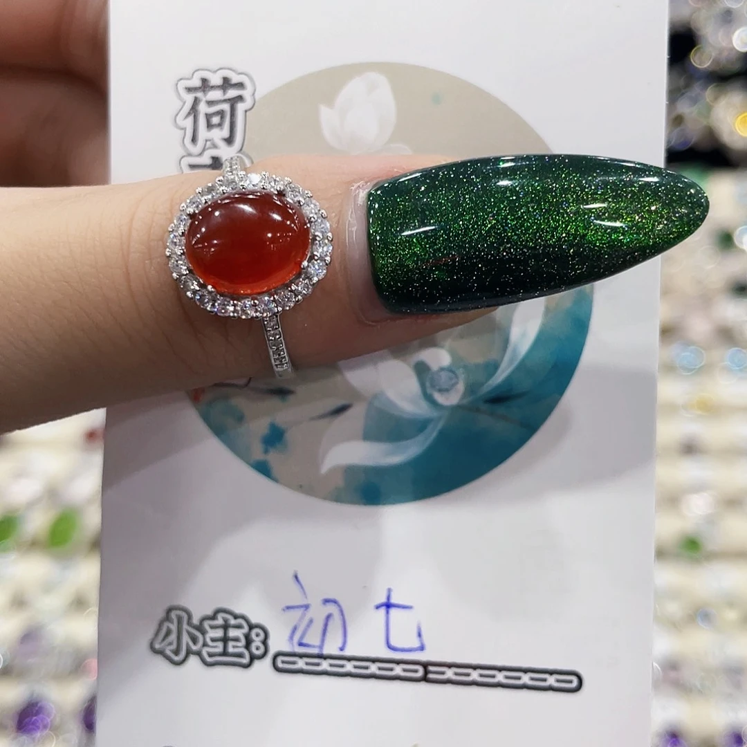 银S925镀金镶嵌蛇纹石玉戒指初*戒指