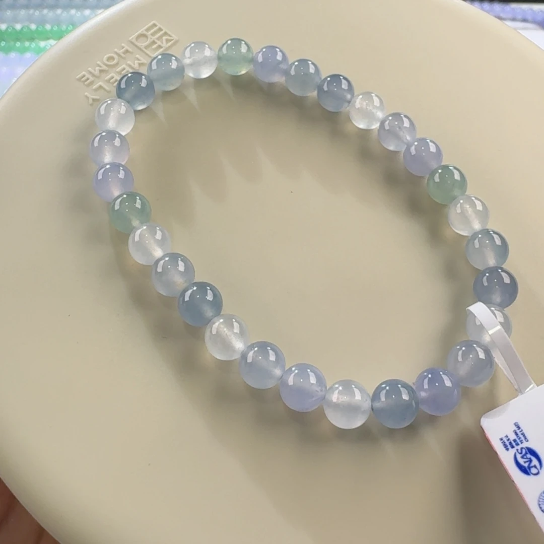 翡翠手链未镶嵌高冰幻彩手串卡6 福利！