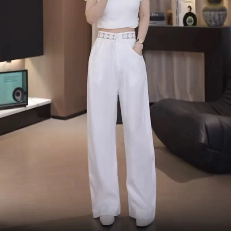 百搭简约高腰显腿长直筒裤春夏季新款时尚别致遮跨阔腿裤