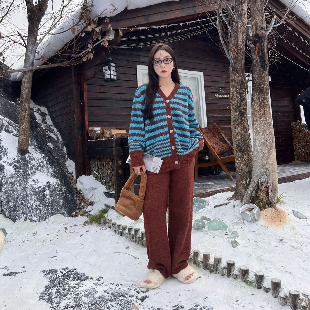 派邦奴半边绒开衫长袖长裤女套保暖加厚秋冬季家居服睡衣B42077