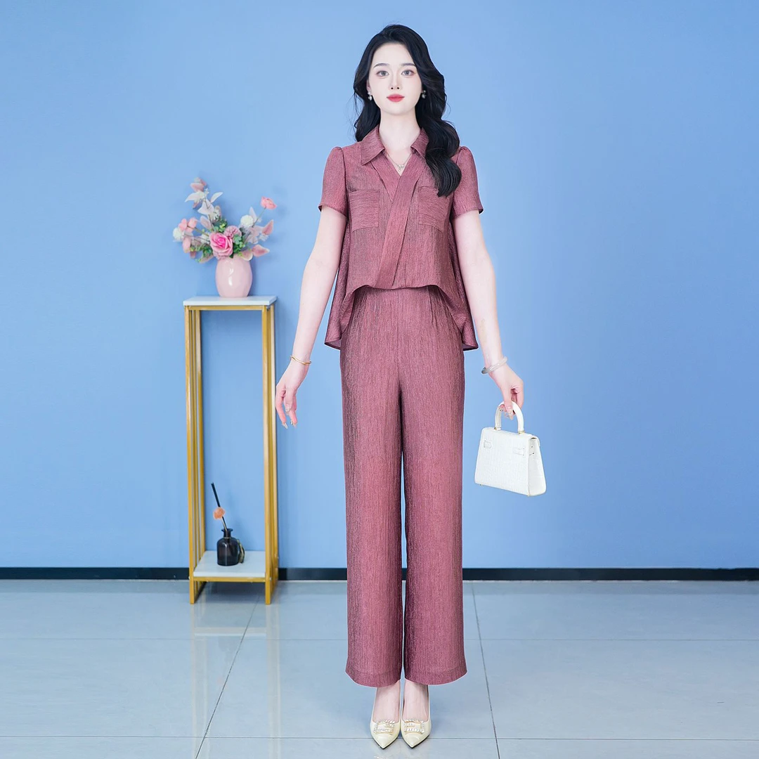 【SJYH1365】夏季新款套装裤两件套时尚优雅减龄洋气套装