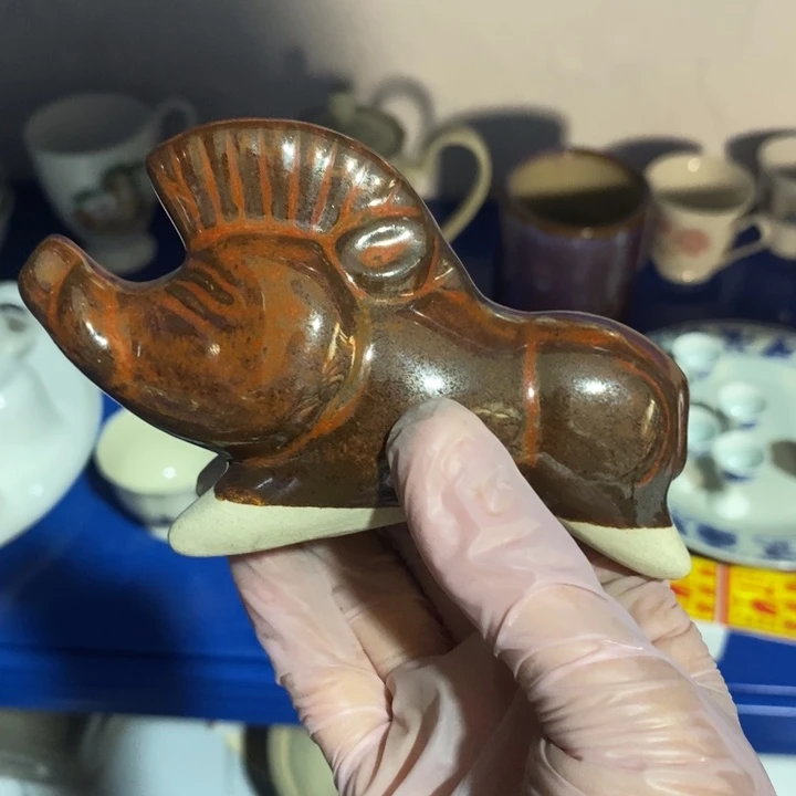 瓷片七厂窑变野猪摆件茶宠
