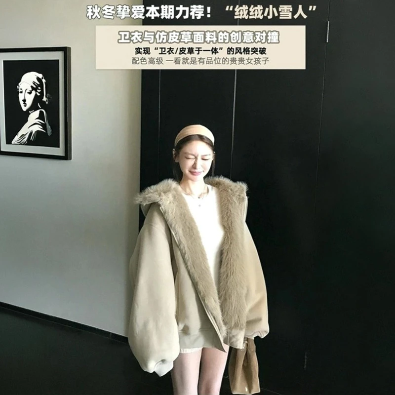 绒绒小雪人'可正反两穿！獨家定染环保仿皮草保暖连帽卫衣外套女