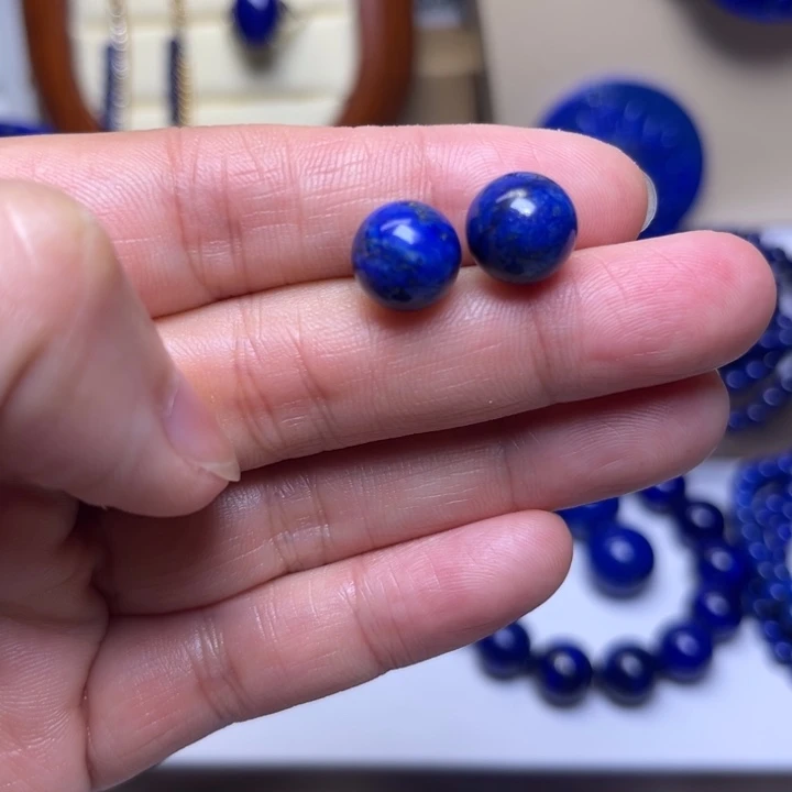 青金石耳钉未镶嵌圆耳钉10m m