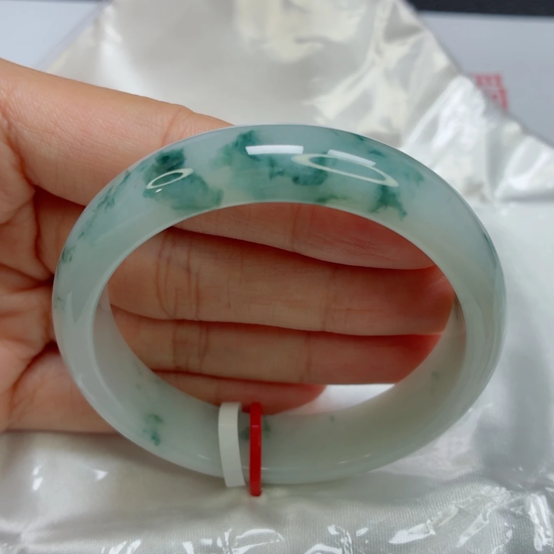 未镶嵌手镯翡翠老坑53圈起胶白底飘蓝花005