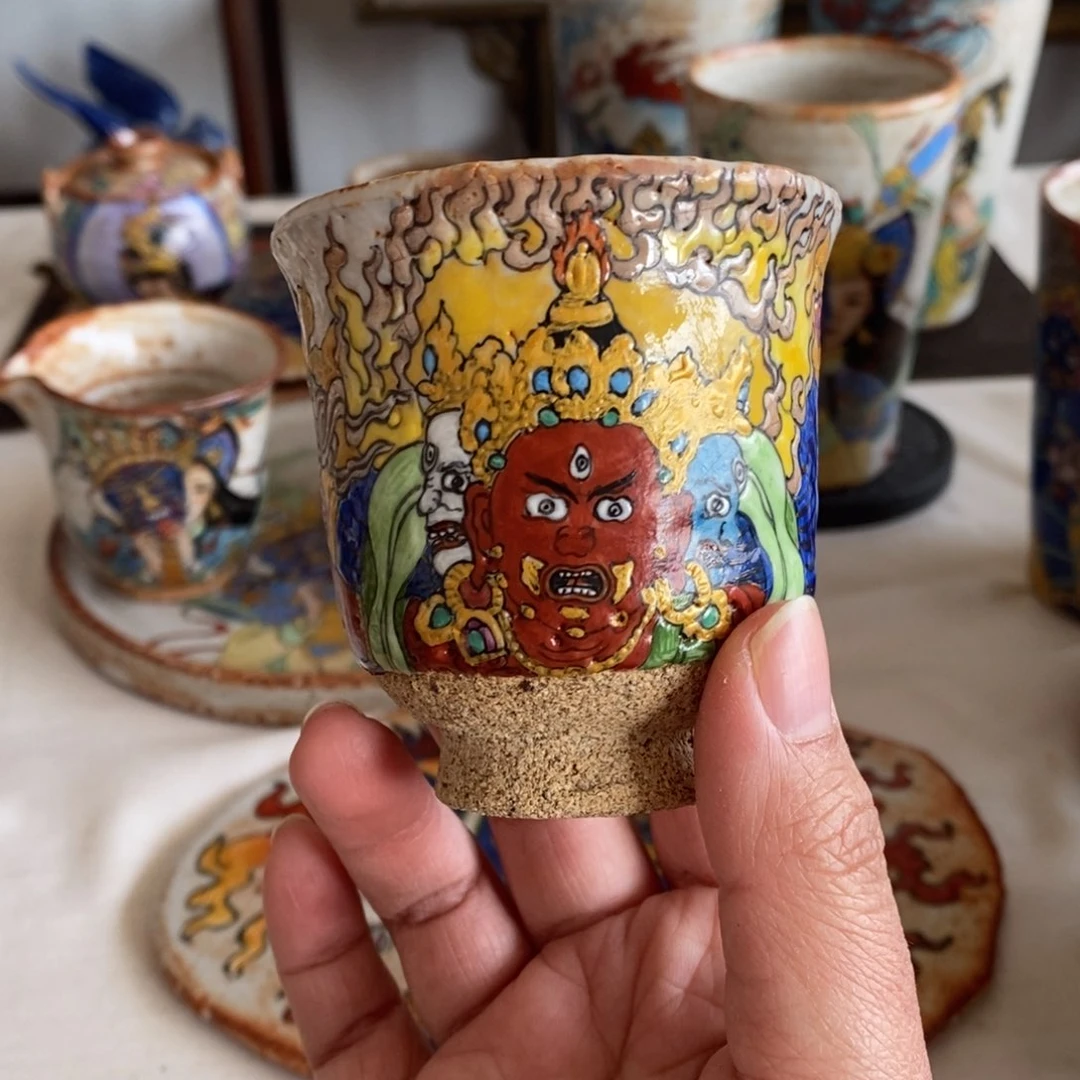 手工手绘红财财茶杯