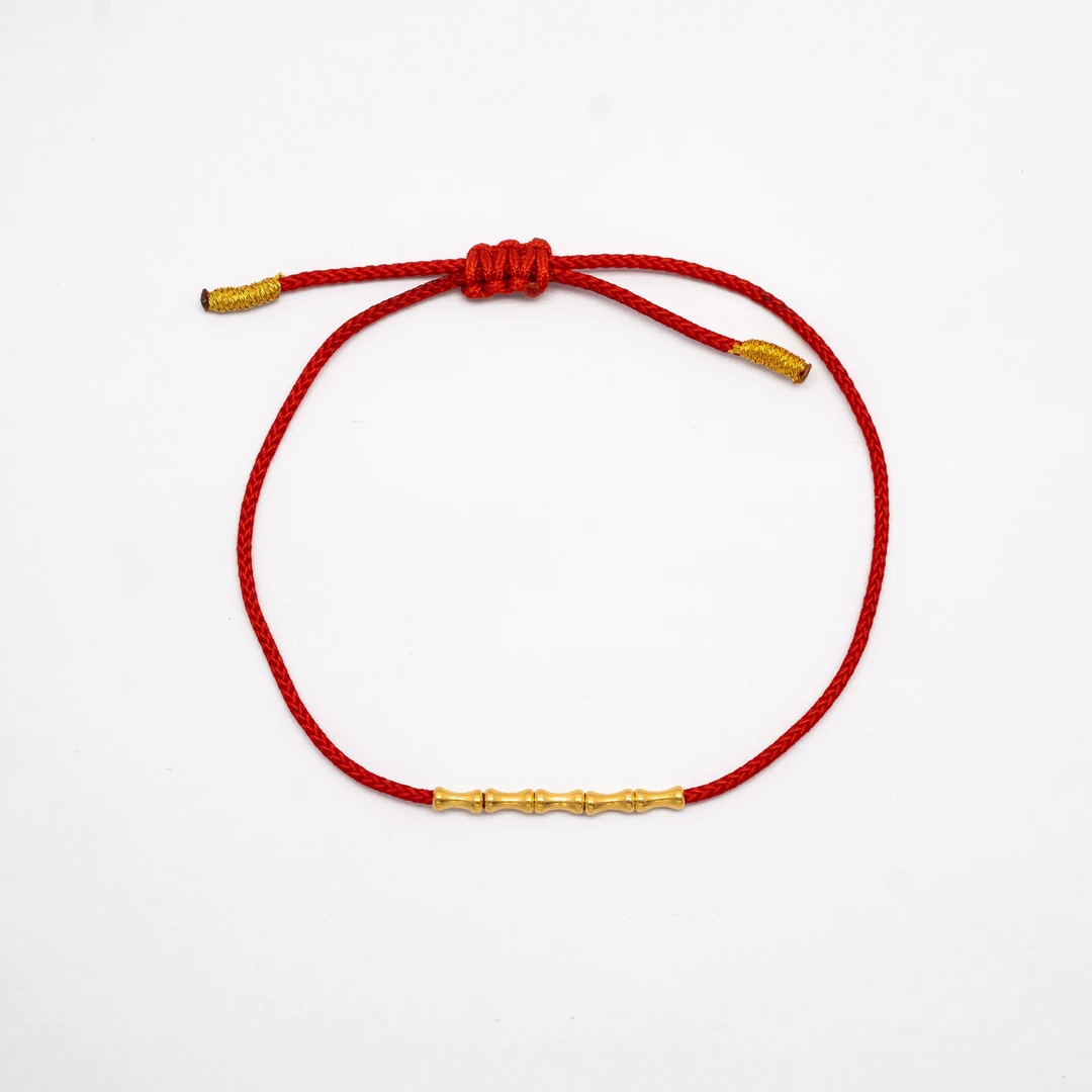 【官方质检】18k金 竹节红绳手绳时尚百搭礼物E657