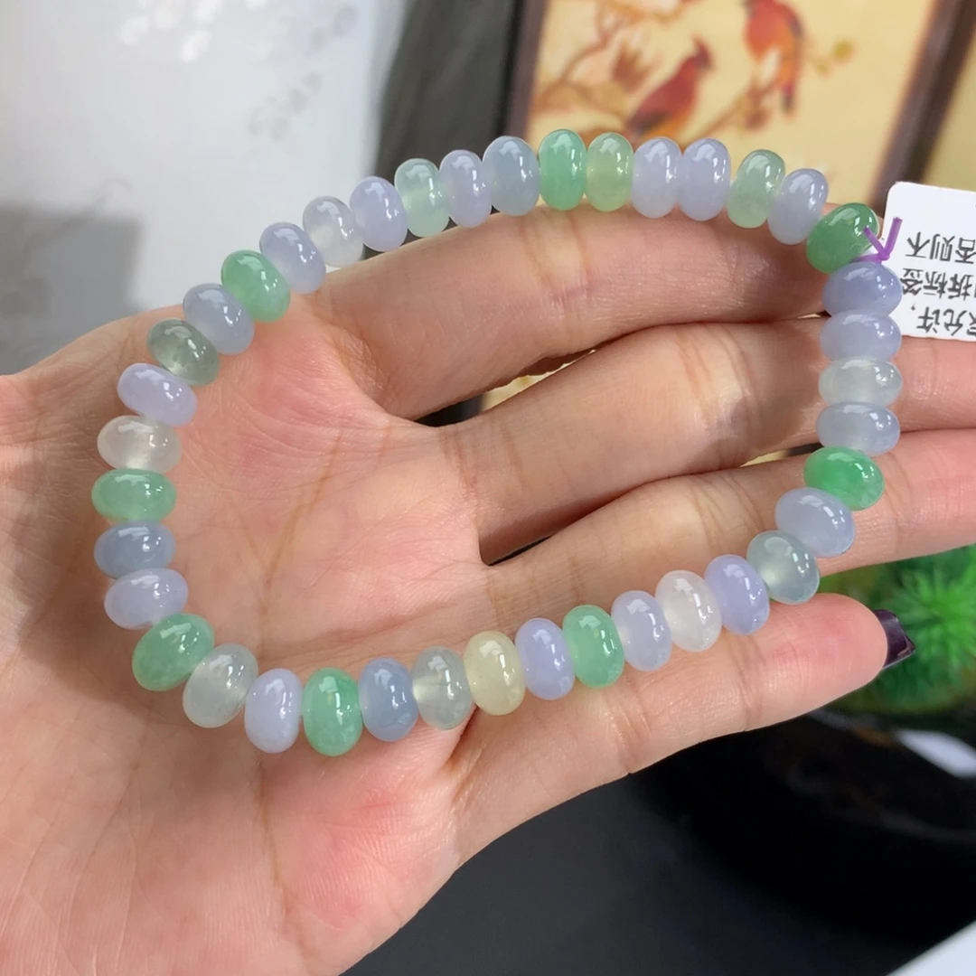 翡翠未镶嵌手串卡7.8冰胶多宝鼓珠手串