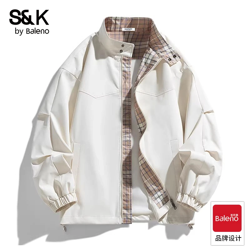 班尼路英伦格子拼接设计夹克外套2026春秋季新款潮流男款立领上衣