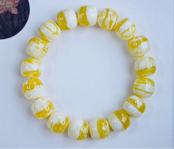 同料 13mm橘底瓷白大花纹老型蜜蜡手串 22.36克 收藏级氧化更出色