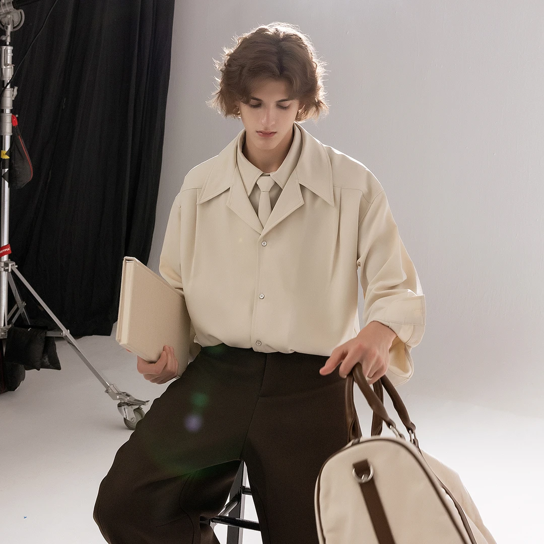 CHOR 痞帅高级感复古风长袖衬衫上衣男秋季2025新款休闲宽松衬衣