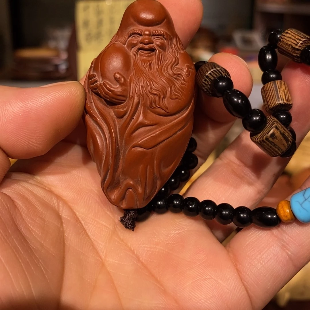 绿*侠宜兴紫砂摆件朱泥寿星