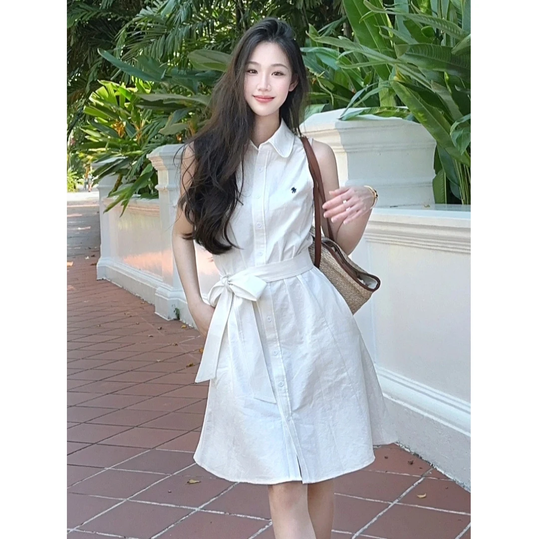 达芙笛【连衣裙】白色半身裙25夏季新款宽松高腰小个子大摆裙R6679