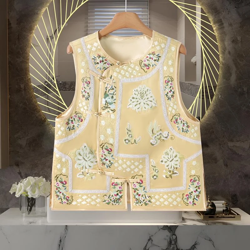 新款国风真丝马夹马甲百搭盘扣坎肩中式时尚气质女装2025新款